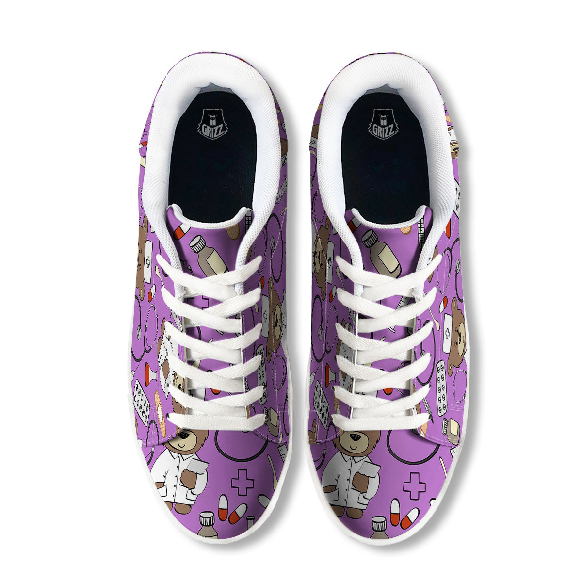 Pink Teddy Bear Nurse White Low Top Sneakers-grizzshop