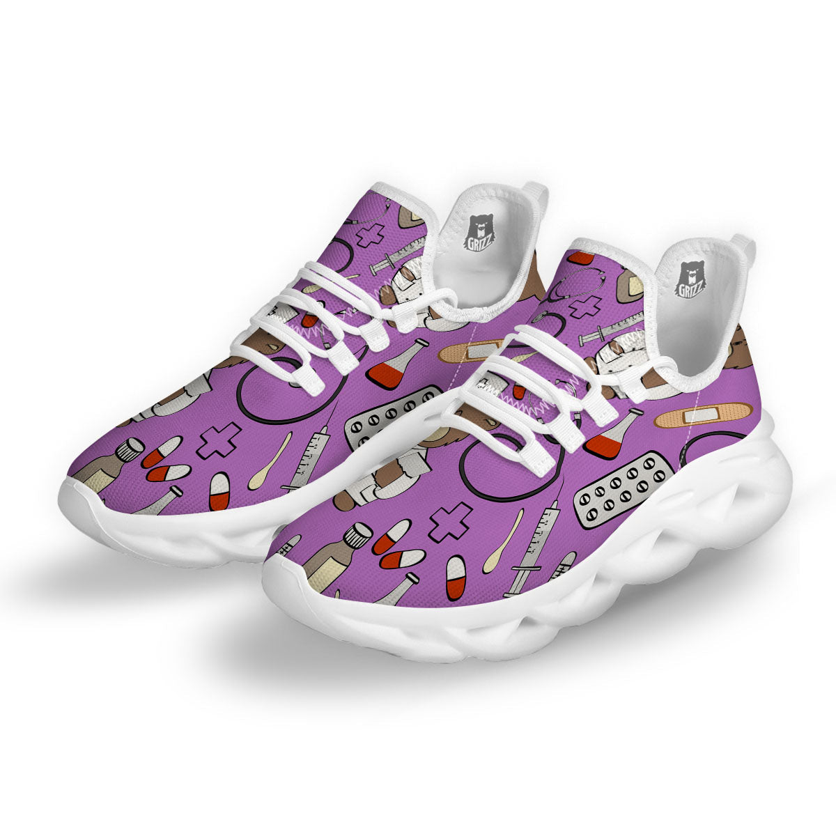 Pink Teddy Bear Nurse White Running Shoes-grizzshop
