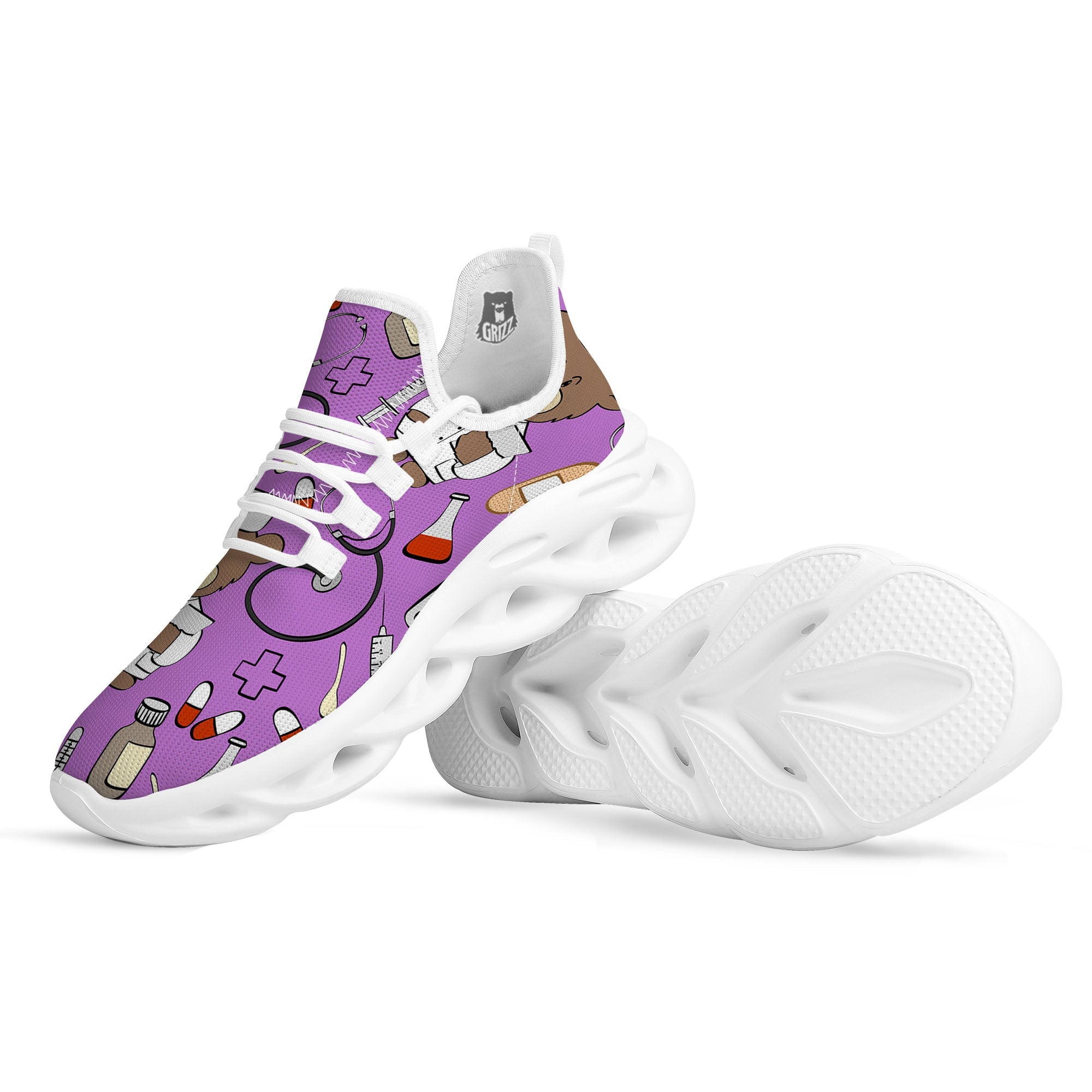 Pink Teddy Bear Nurse White Running Shoes-grizzshop