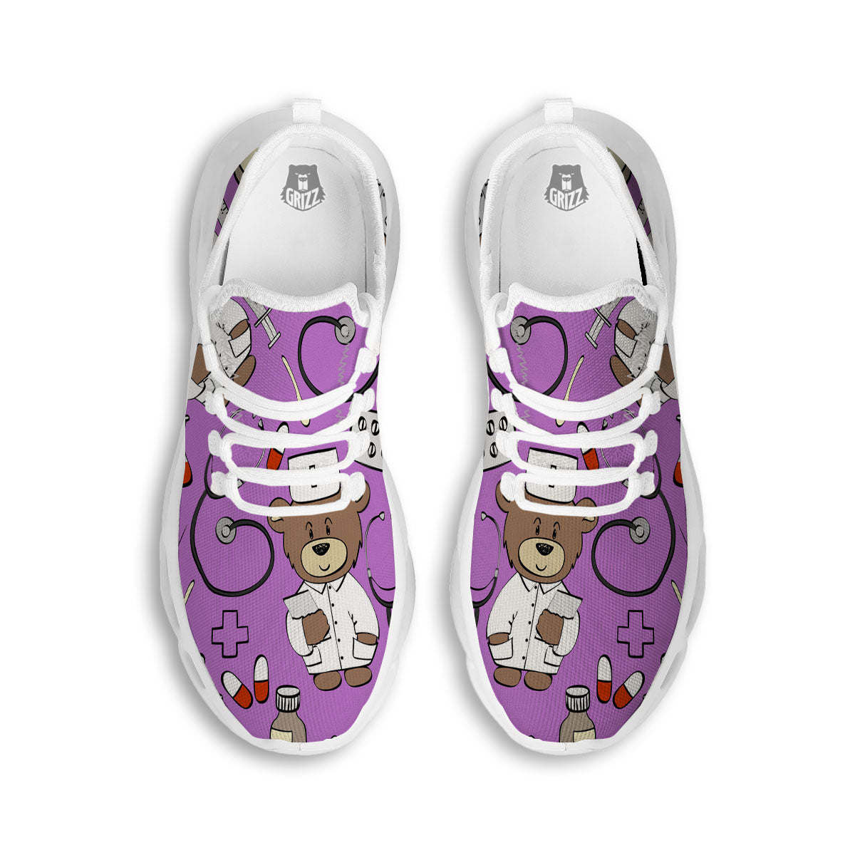Pink Teddy Bear Nurse White Running Shoes-grizzshop