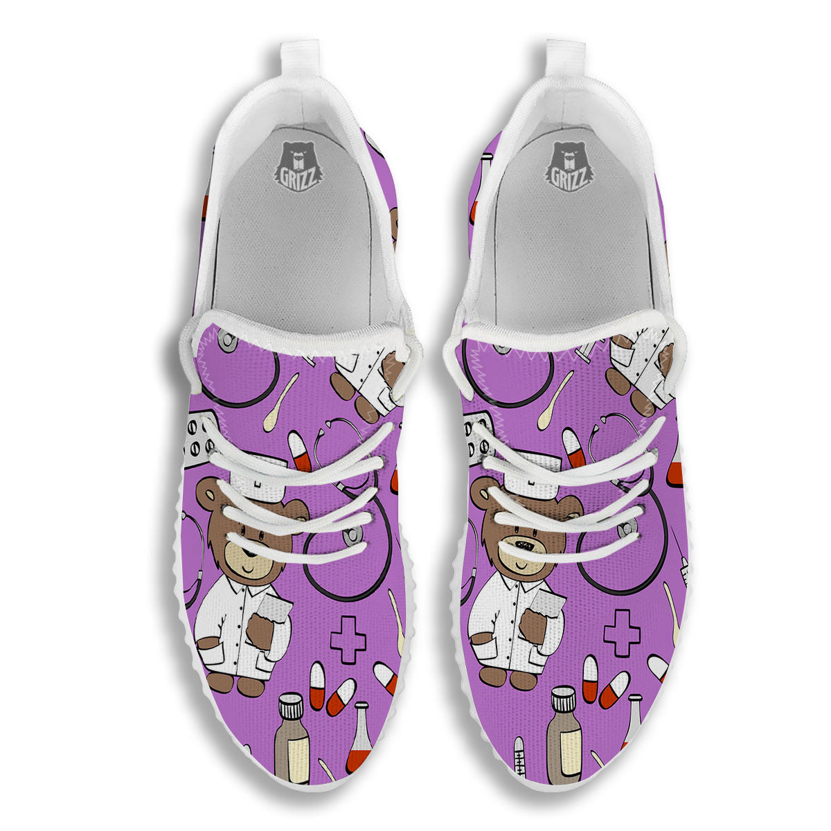 Pink Teddy Bear Nurse White Walking Shoes-grizzshop