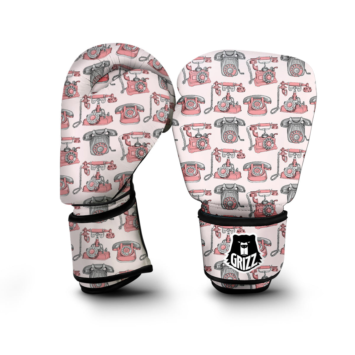 Pink Telephone Print Pattern Boxing Gloves-grizzshop