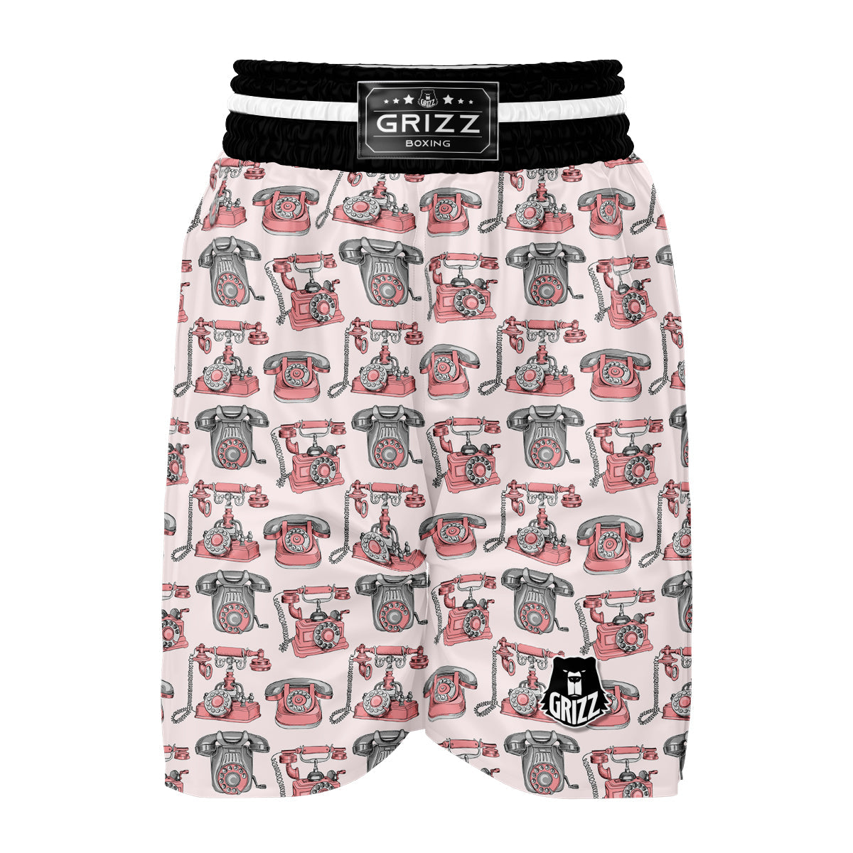 Pink Telephone Print Pattern Boxing Shorts-grizzshop