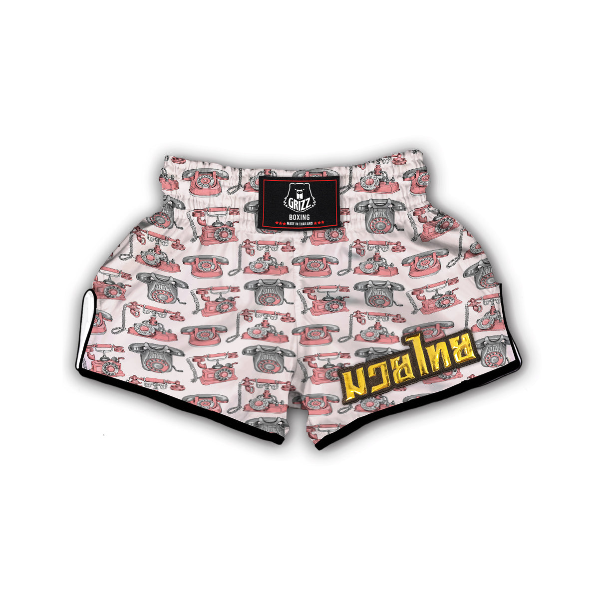 Pink Telephone Print Pattern Muay Thai Boxing Shorts-grizzshop