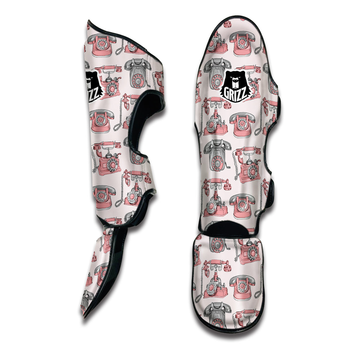 Pink Telephone Print Pattern Muay Thai Shin Guards-grizzshop