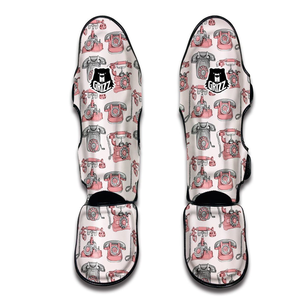 Pink Telephone Print Pattern Muay Thai Shin Guards-grizzshop