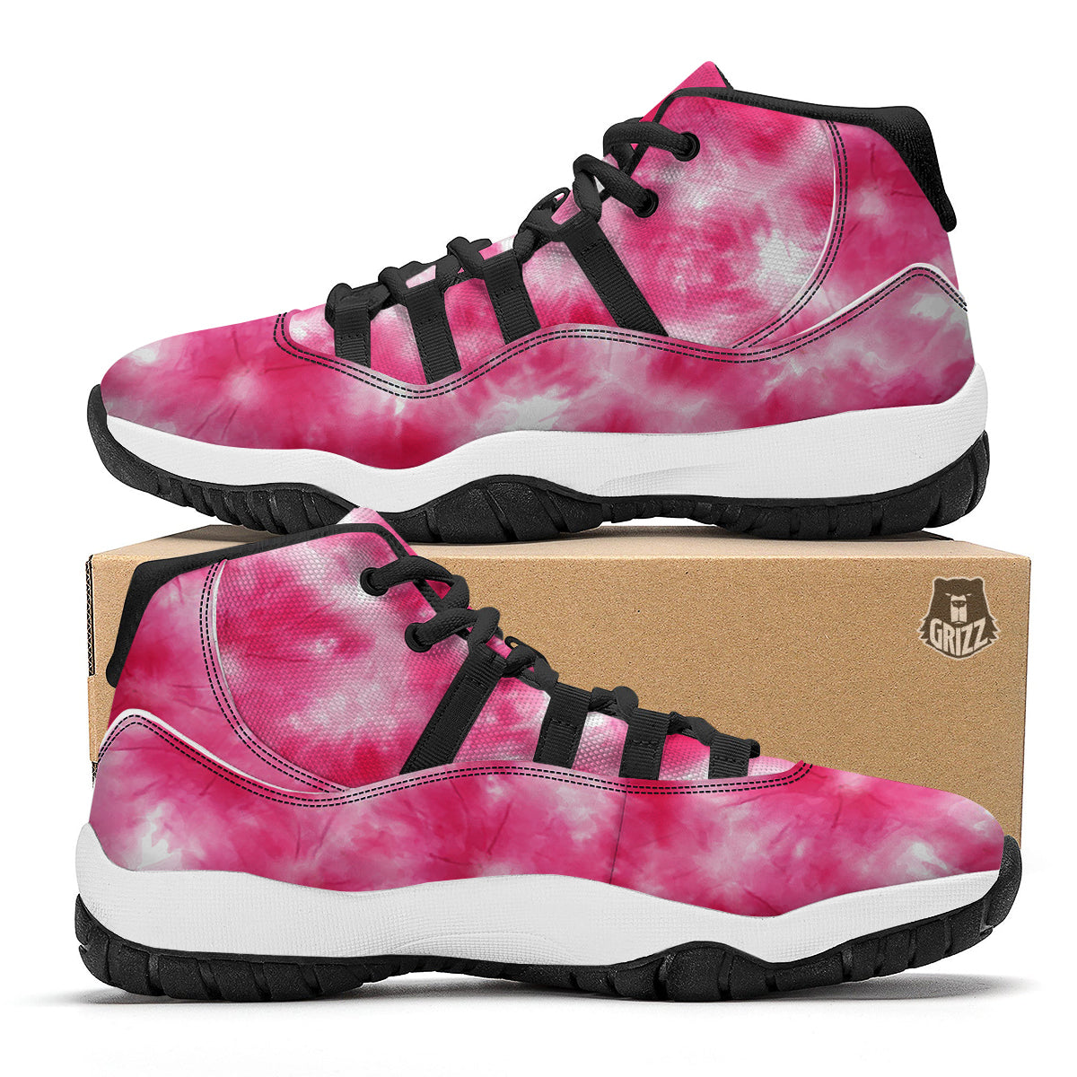 Pink Tie Dye Shibori Black Bball Shoes-grizzshop
