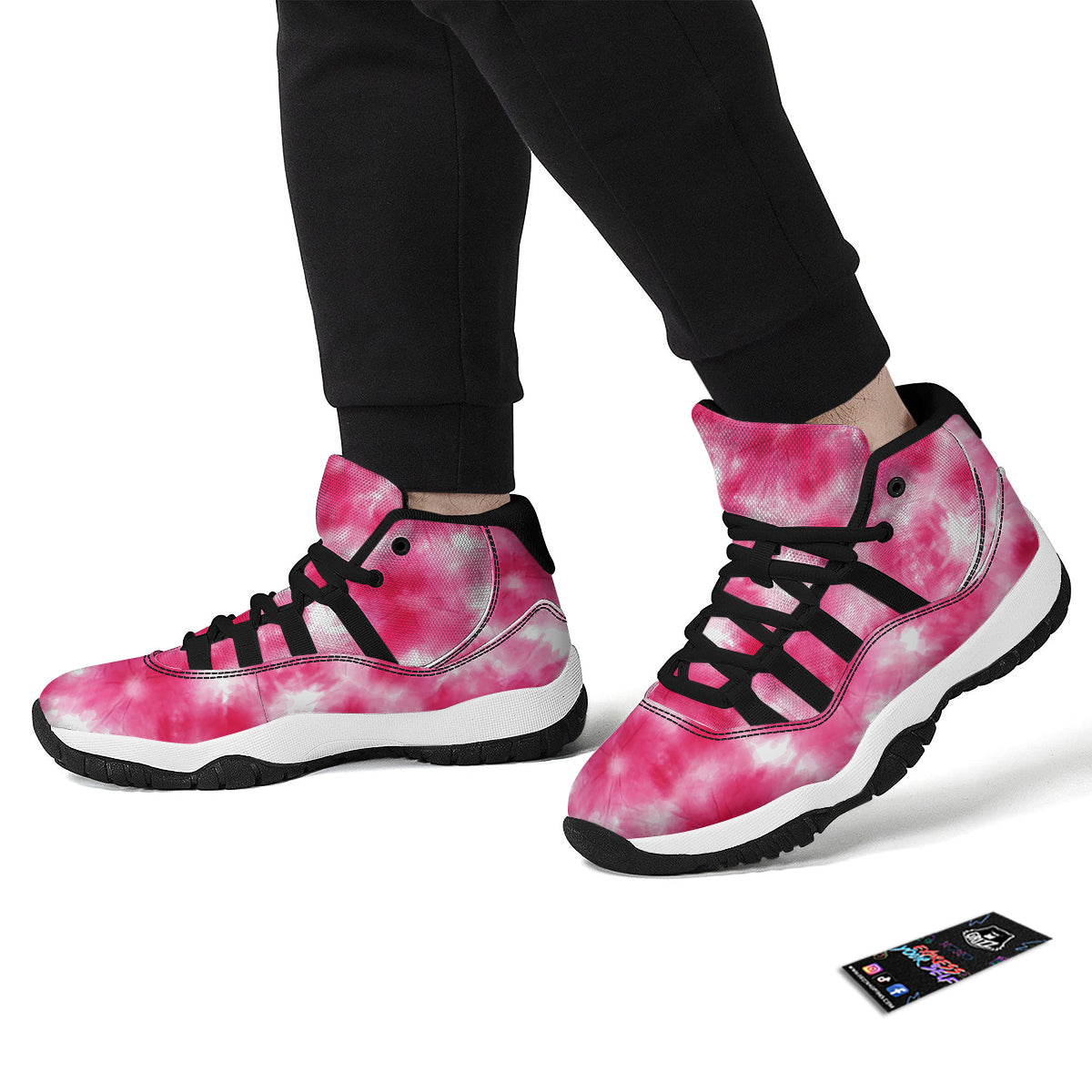 Pink Tie Dye Shibori Black Bball Shoes-grizzshop