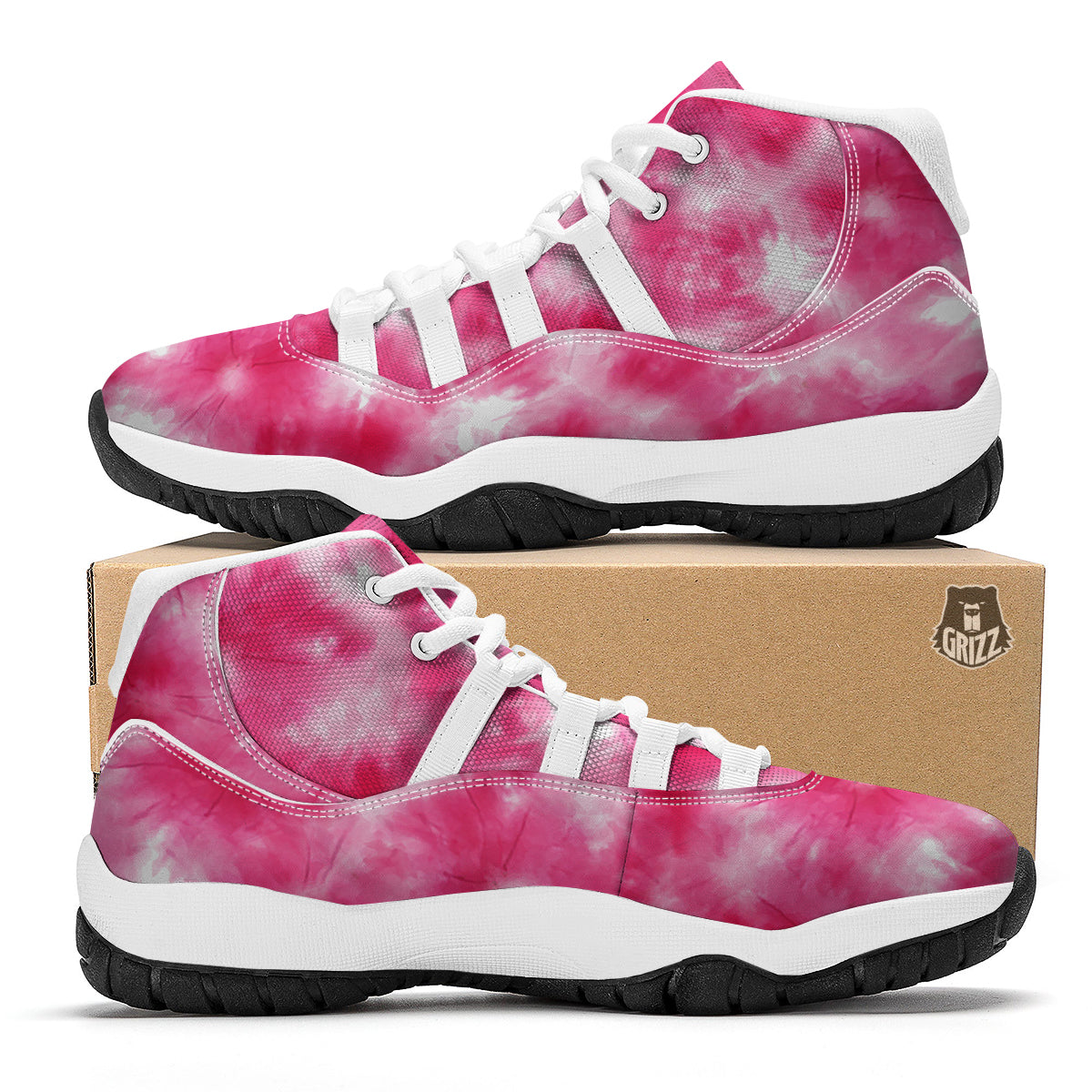 Pink Tie Dye Shibori White Bball Shoes-grizzshop