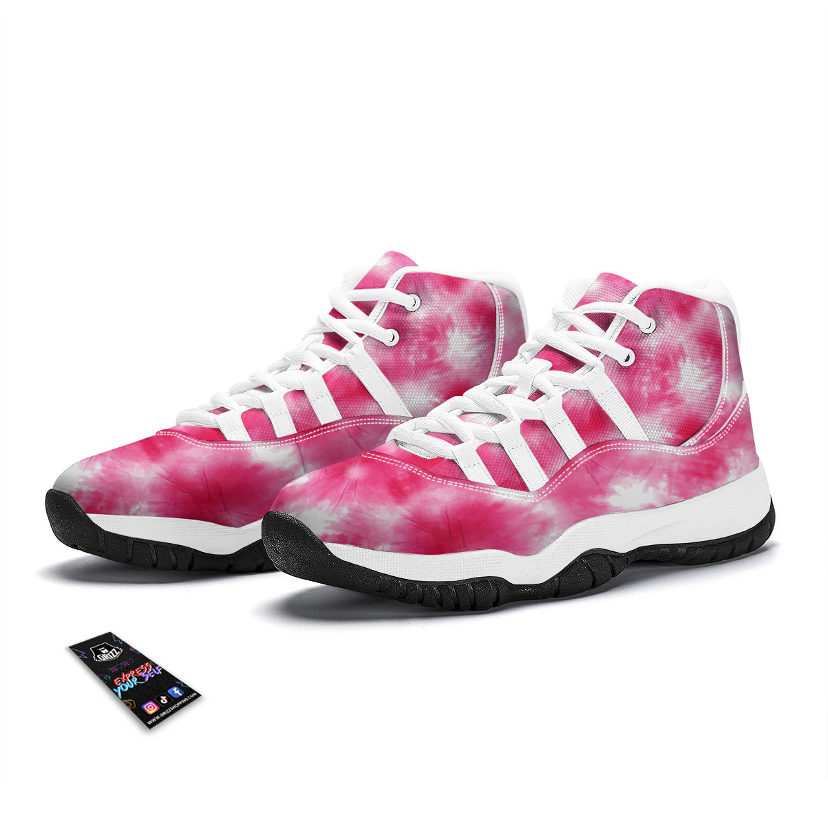 Pink Tie Dye Shibori White Bball Shoes-grizzshop