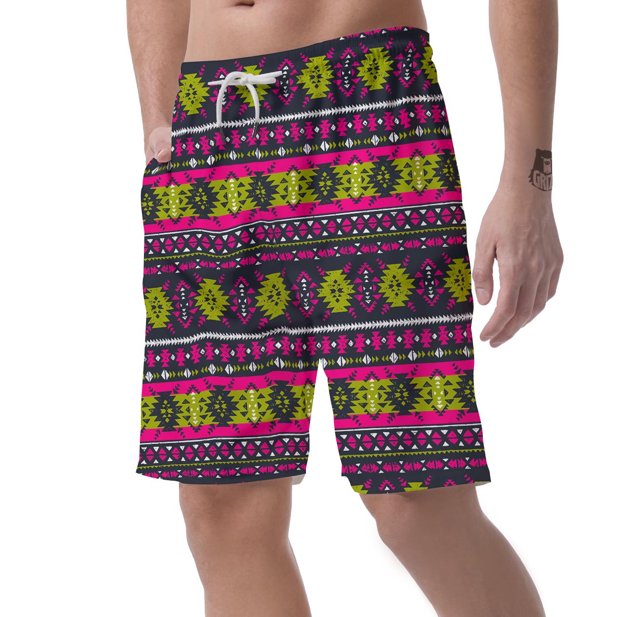 Pink Tribal Aztec Grunge Men's Shorts-grizzshop