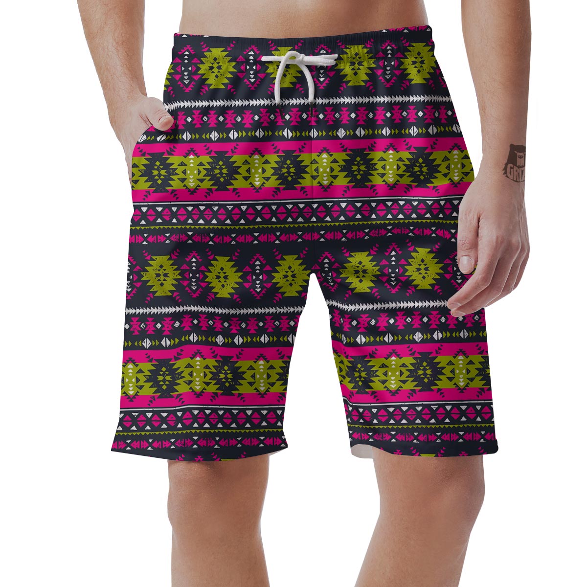 Pink Tribal Aztec Grunge Men's Shorts-grizzshop