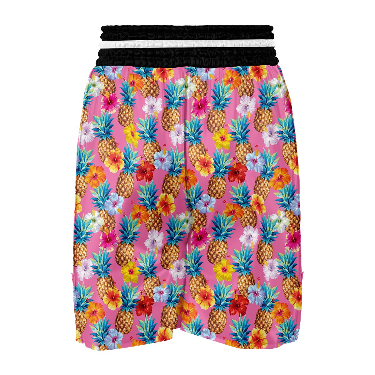 Pink Tropical Hawaiian Hibiscus Pineapple Print Boxing Shorts-grizzshop