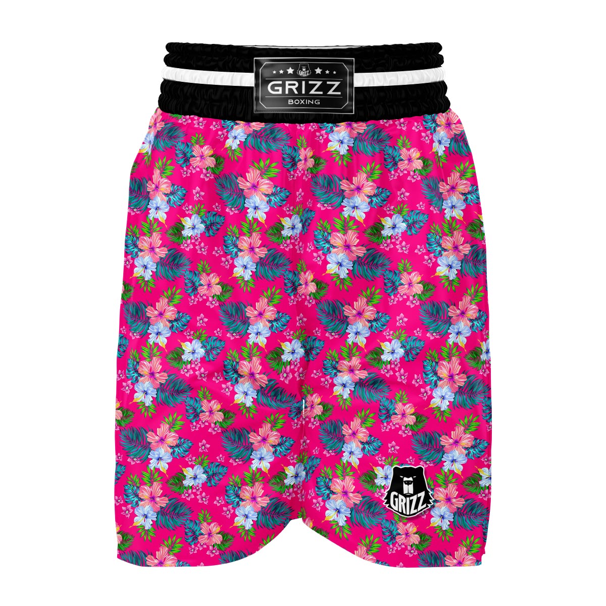 Pink Tropical Hibiscus Boxing Shorts-grizzshop