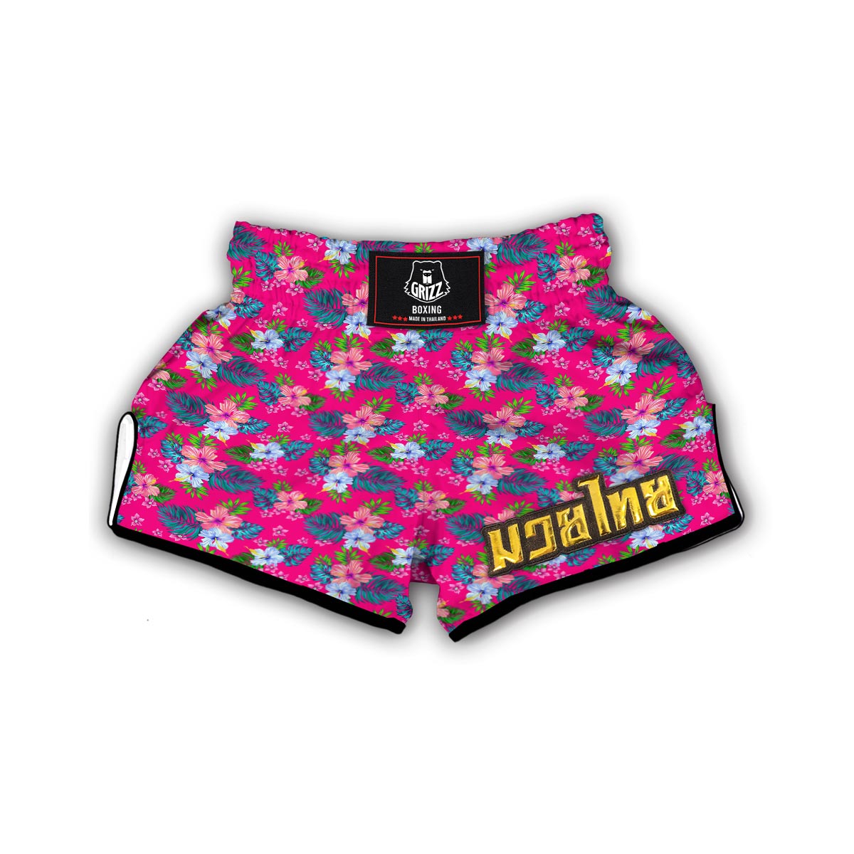 Pink Tropical Hibiscus Muay Thai Boxing Shorts-grizzshop