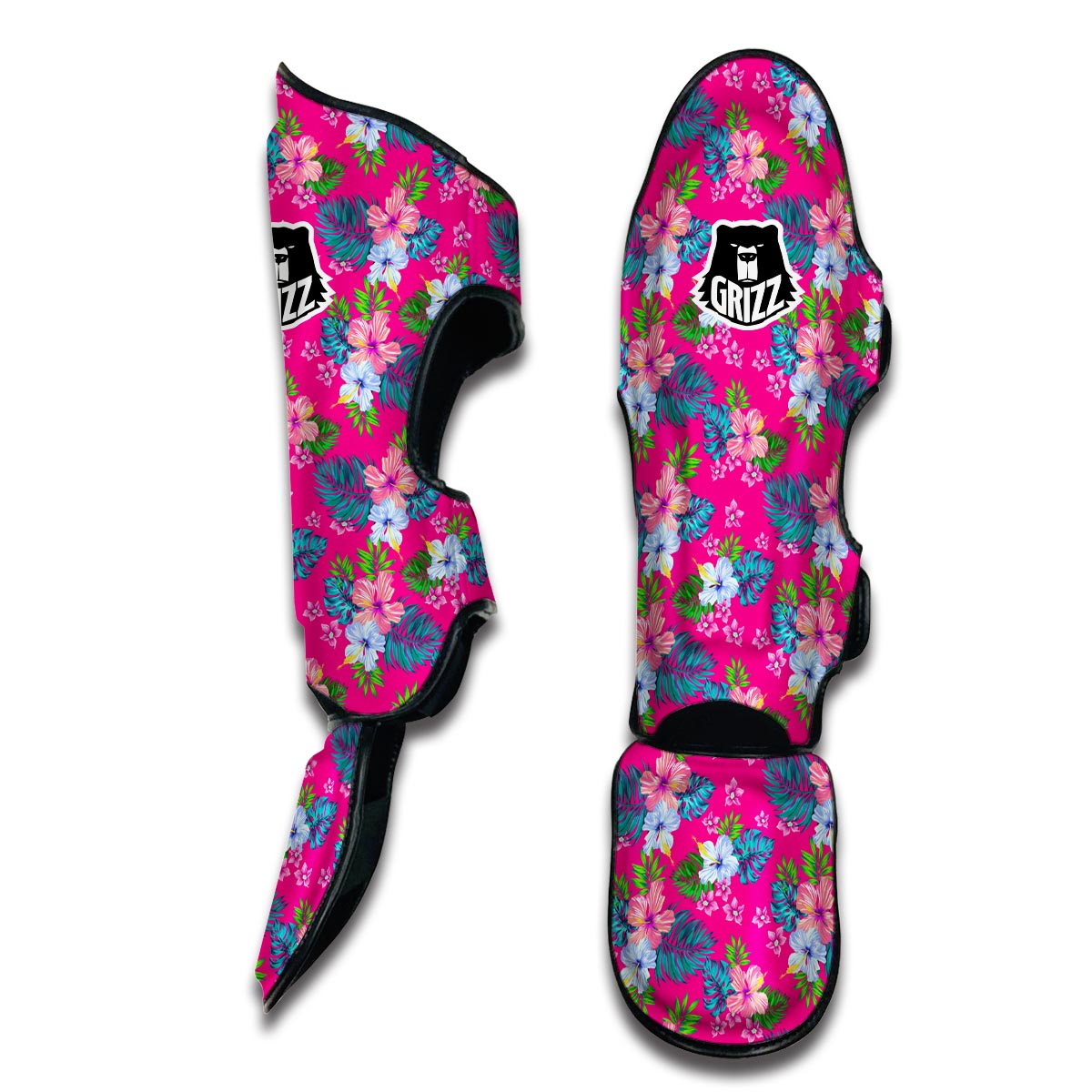 Pink Tropical Hibiscus Muay Thai Shin Guards-grizzshop