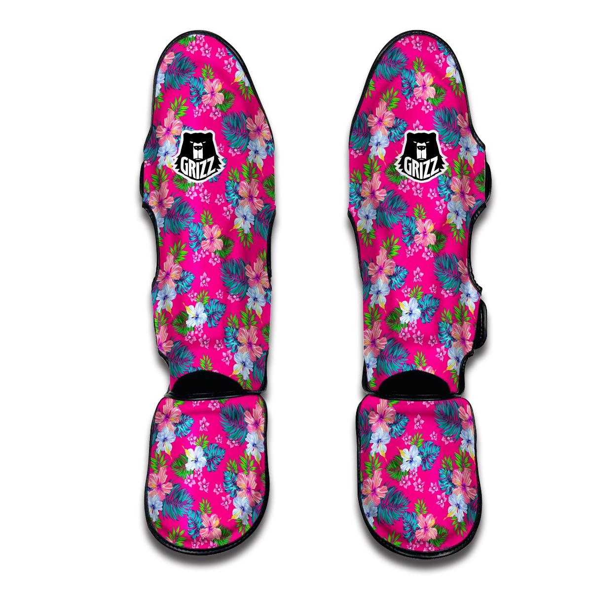 Pink Tropical Hibiscus Muay Thai Shin Guards-grizzshop