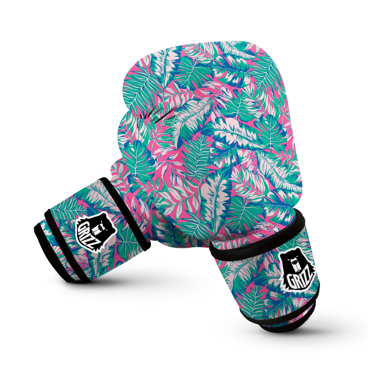 Pink Tropical Palm Leaves Hawaiian Pattern Print Boxing Gloves-grizzshop