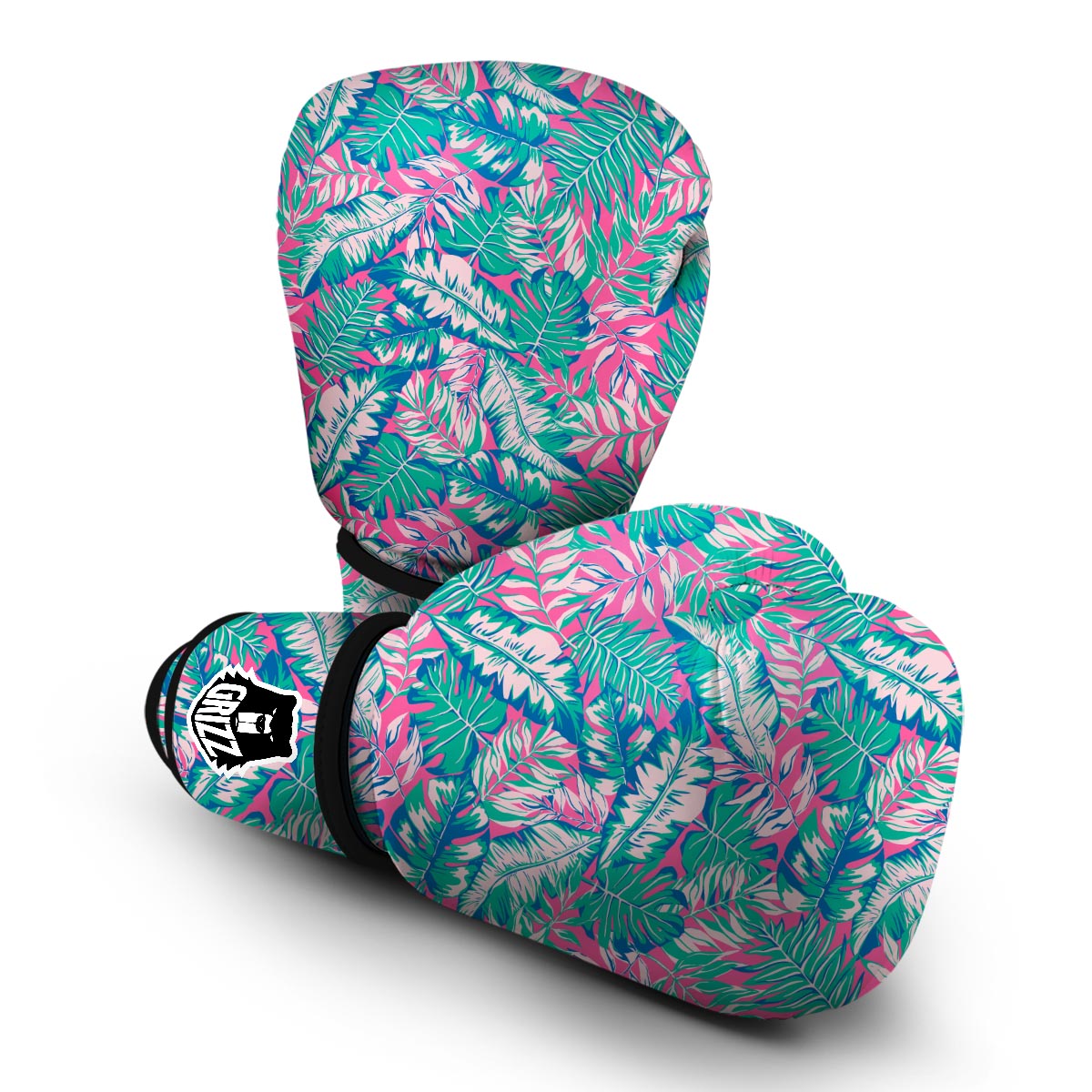 Pink Tropical Palm Leaves Hawaiian Pattern Print Boxing Gloves-grizzshop