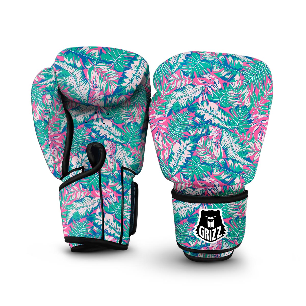 Pink Tropical Palm Leaves Hawaiian Pattern Print Boxing Gloves-grizzshop