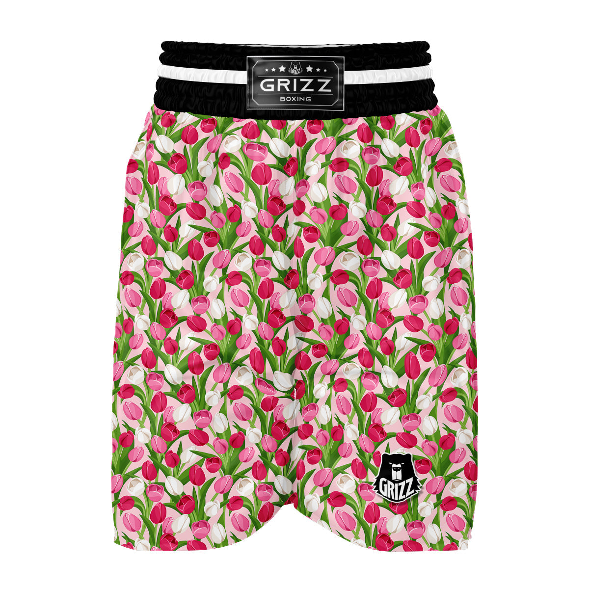 Pink Tulip Exotic Print Pattern Boxing Shorts-grizzshop