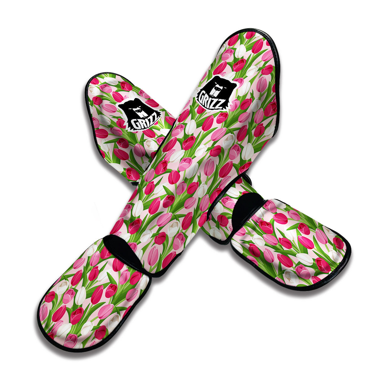 Pink Tulip Exotic Print Pattern Muay Thai Shin Guards-grizzshop