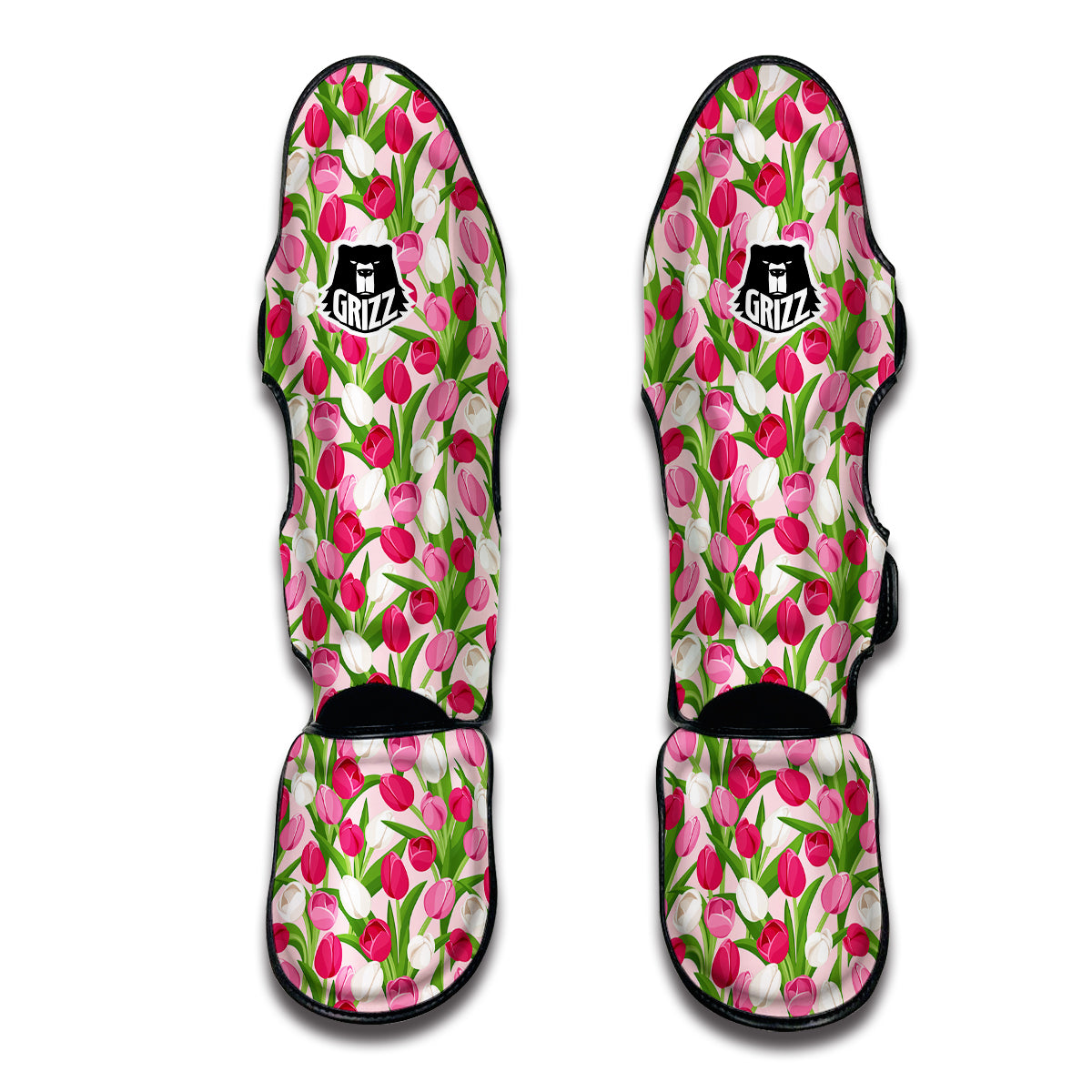 Pink Tulip Exotic Print Pattern Muay Thai Shin Guards-grizzshop