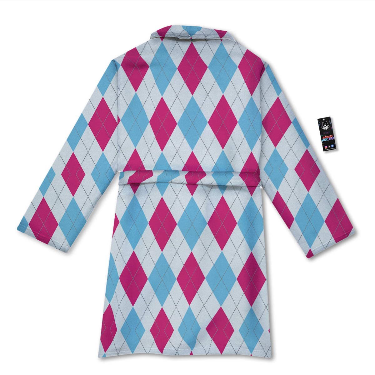 Pink White And Blue Argyle Print Pattern Bathrobe-grizzshop
