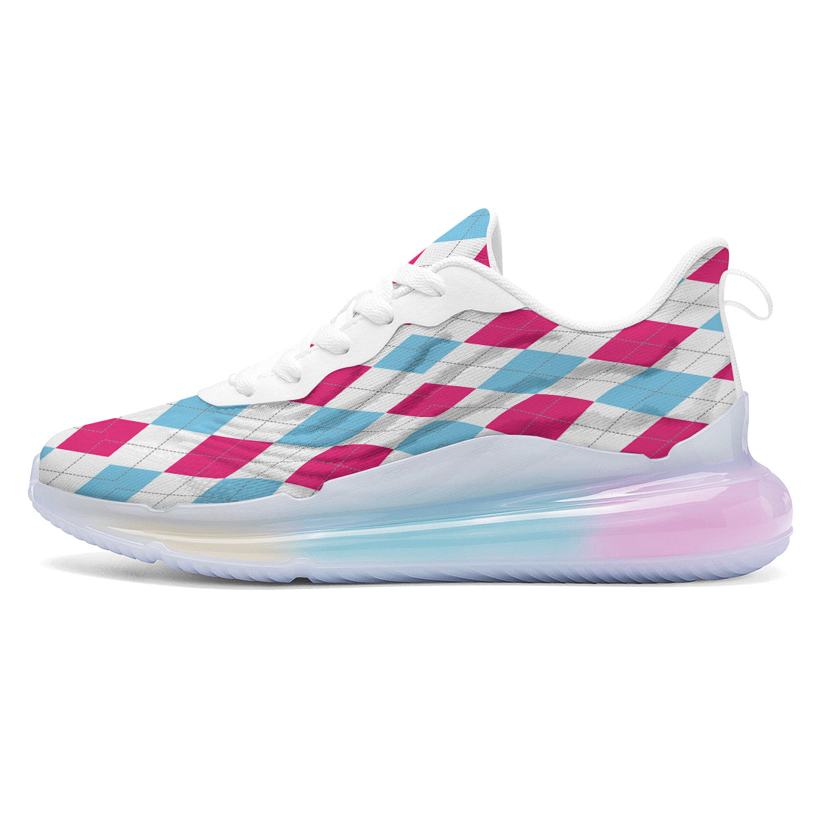 Pink White And Blue Argyle Print Pattern Running Sneakers-grizzshop
