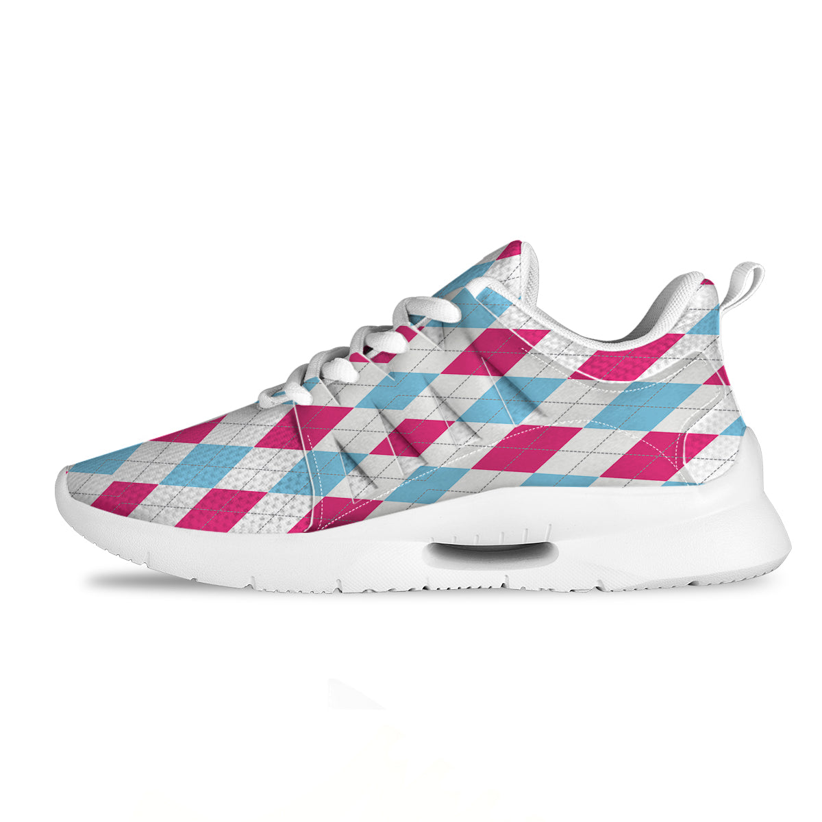 Pink White And Blue Argyle Print Pattern Tennis Shoes-grizzshop