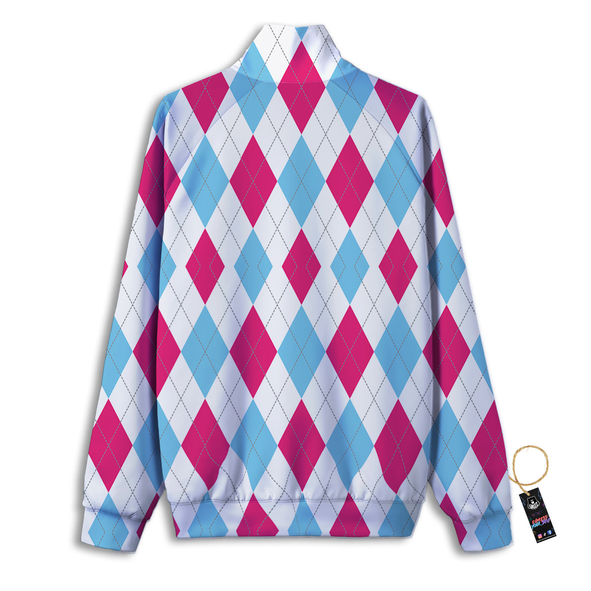 Pink White And Blue Argyle Print Pattern Track Jacket-grizzshop