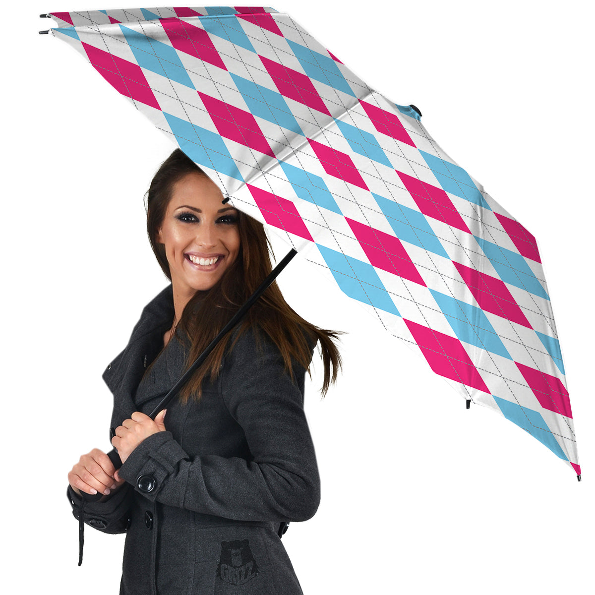 Pink White And Blue Argyle Print Pattern Umbrella-grizzshop