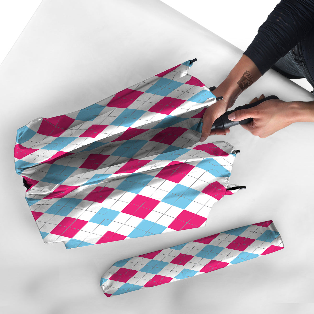 Pink White And Blue Argyle Print Pattern Umbrella-grizzshop