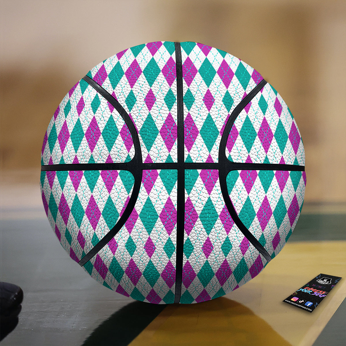 Pink White And Green Argyle Print Pattern Basketball