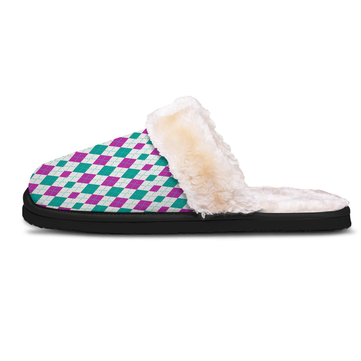 Pink White And Green Argyle Print Pattern Slippers-grizzshop