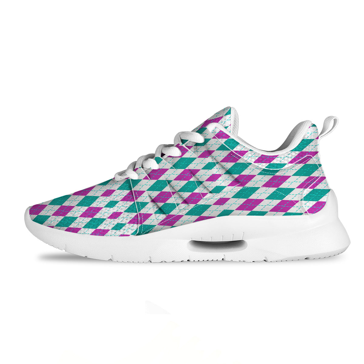 Pink White And Green Argyle Print Pattern Tennis Shoes-grizzshop