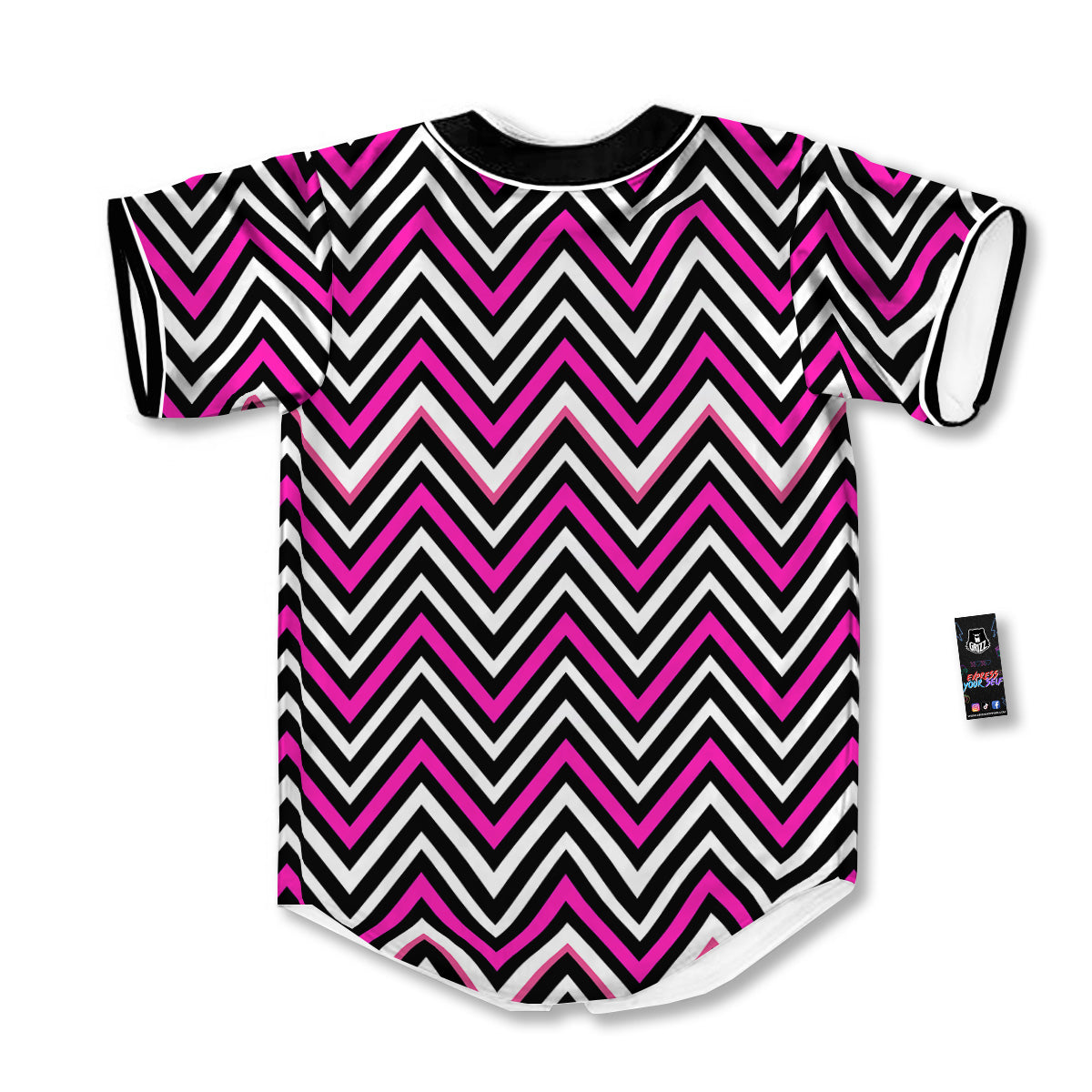 Pink White Black Zigzag Print Pattern Baseball Jersey-grizzshop