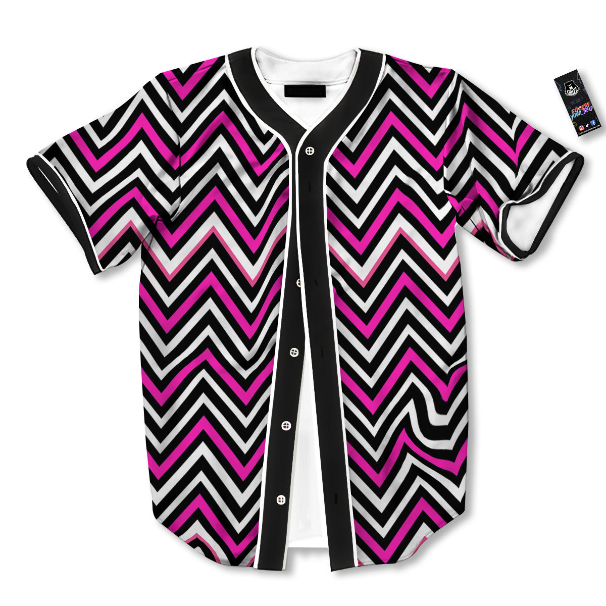 Pink White Black Zigzag Print Pattern Baseball Jersey-grizzshop