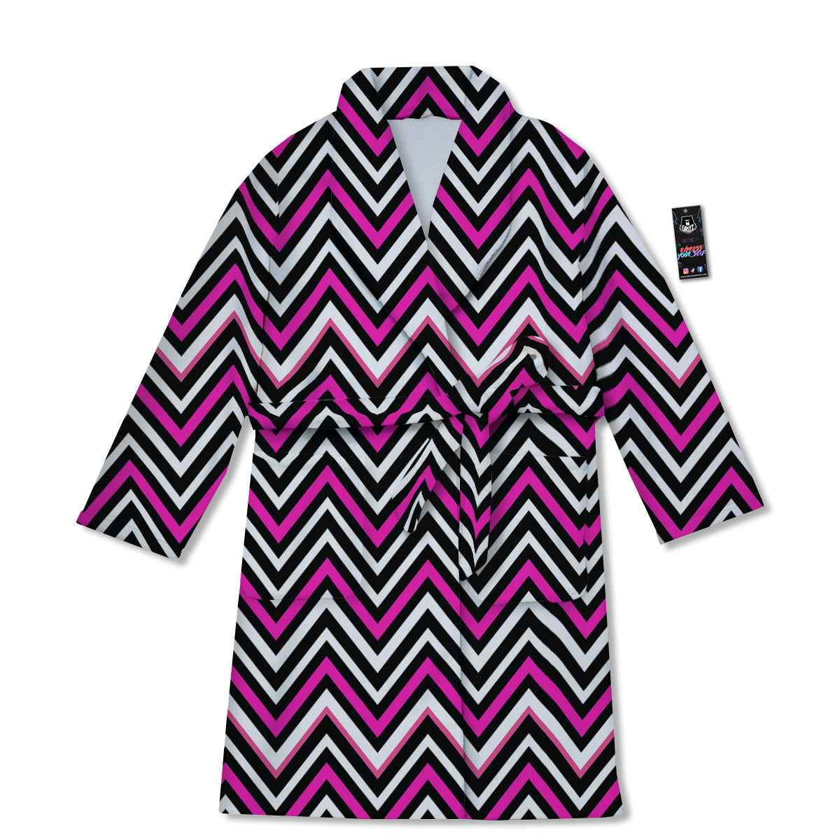 Pink White Black Zigzag Print Pattern Bathrobe-grizzshop