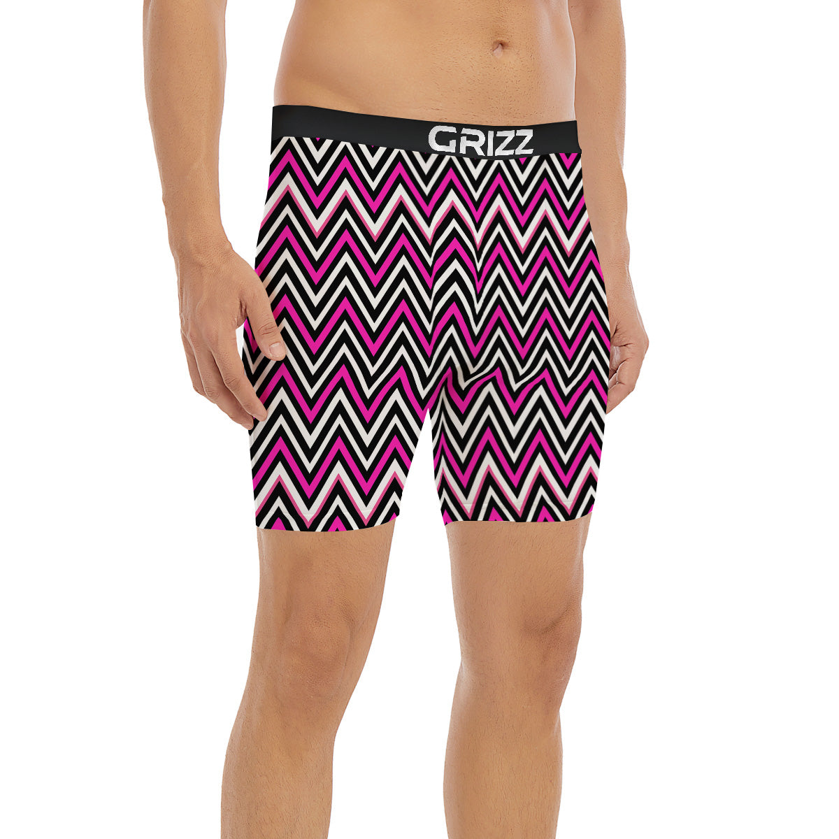 Pink White Black Zigzag Print Pattern Boxer Briefs-grizzshop