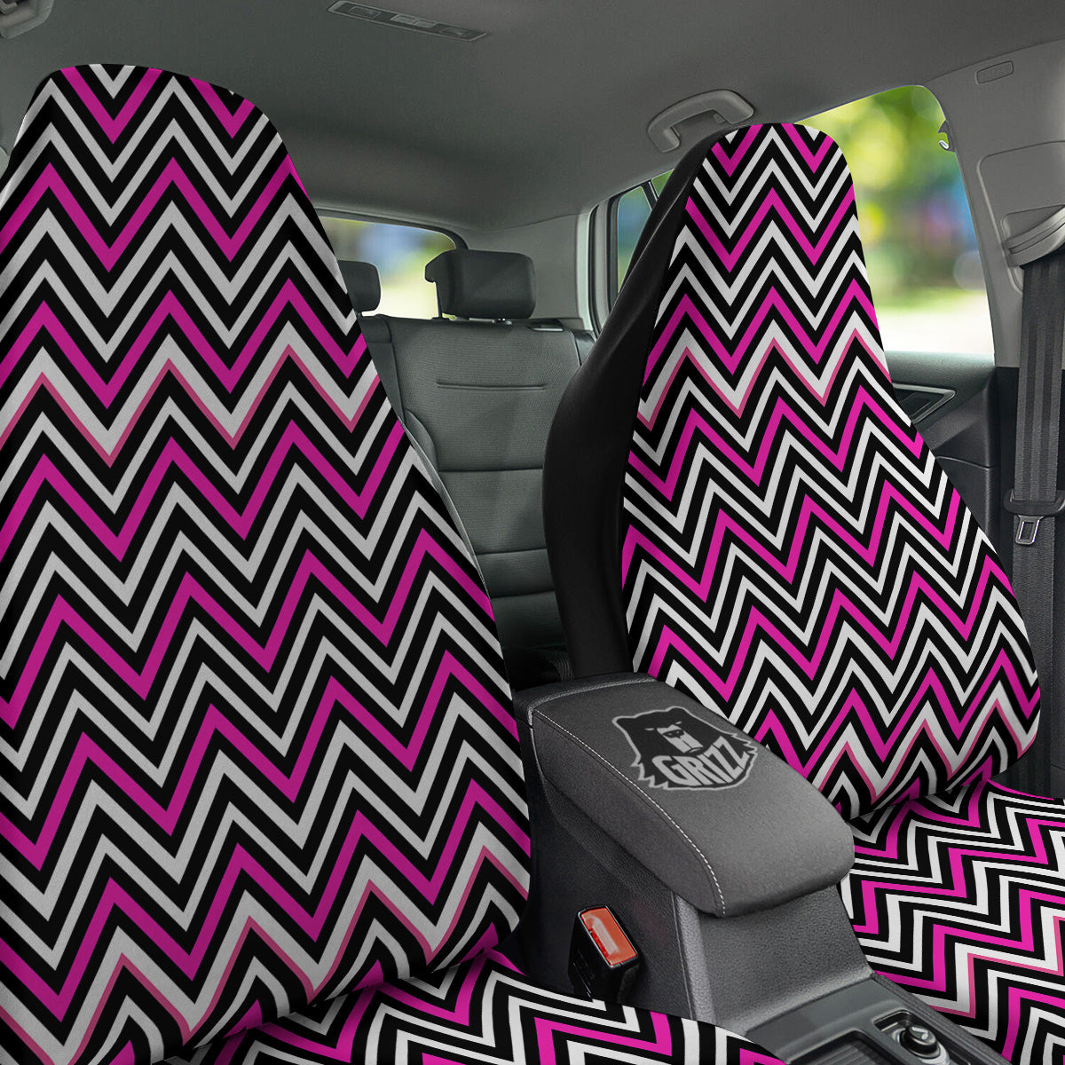 Pink White Black Zigzag Print Pattern Car Seat Covers-grizzshop