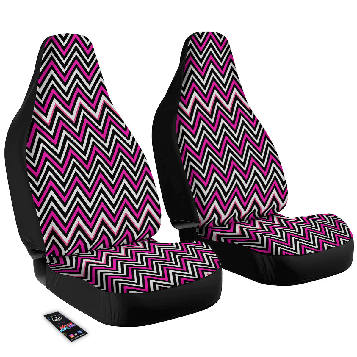 Pink White Black Zigzag Print Pattern Car Seat Covers-grizzshop