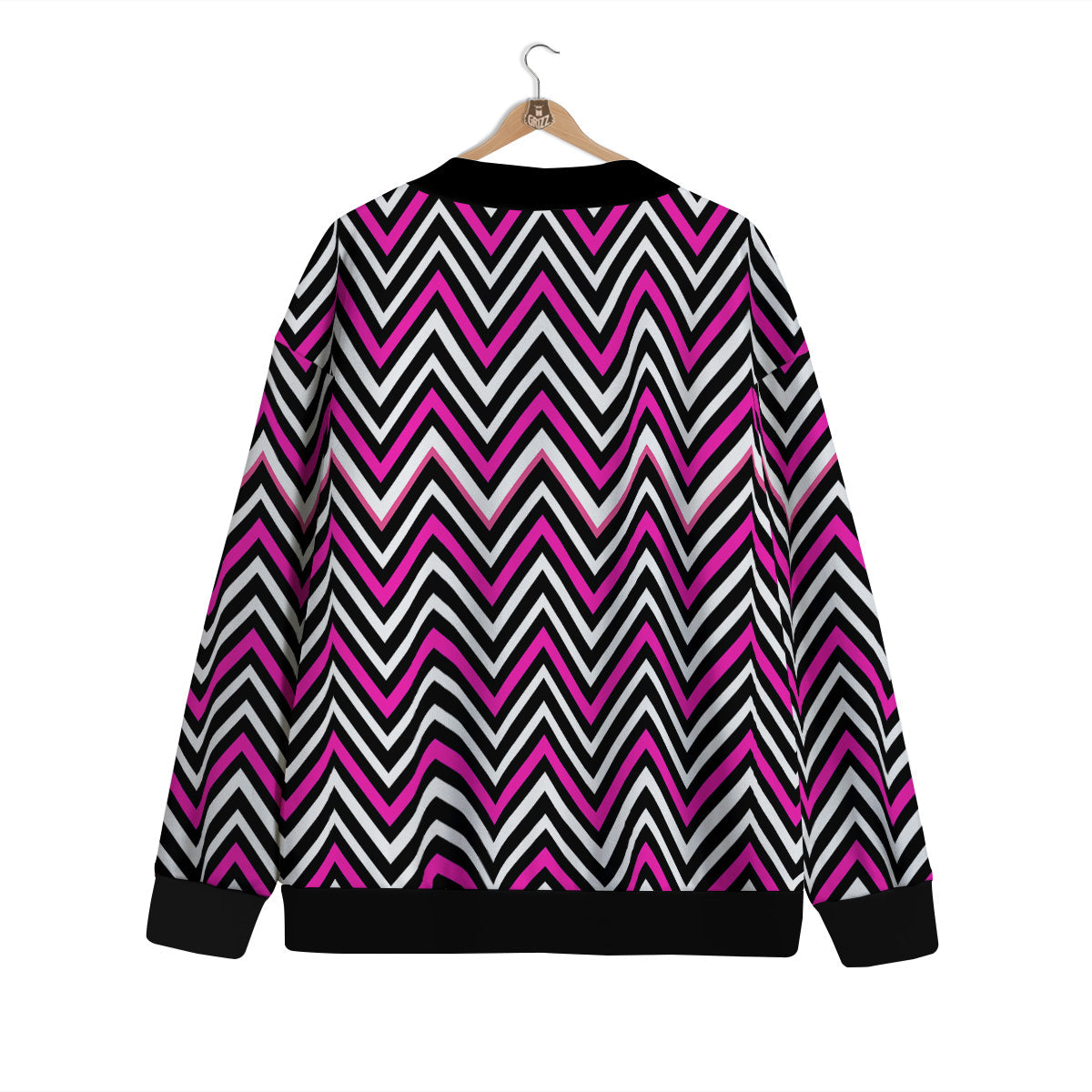 Pink White Black Zigzag Print Pattern Cardigan-grizzshop