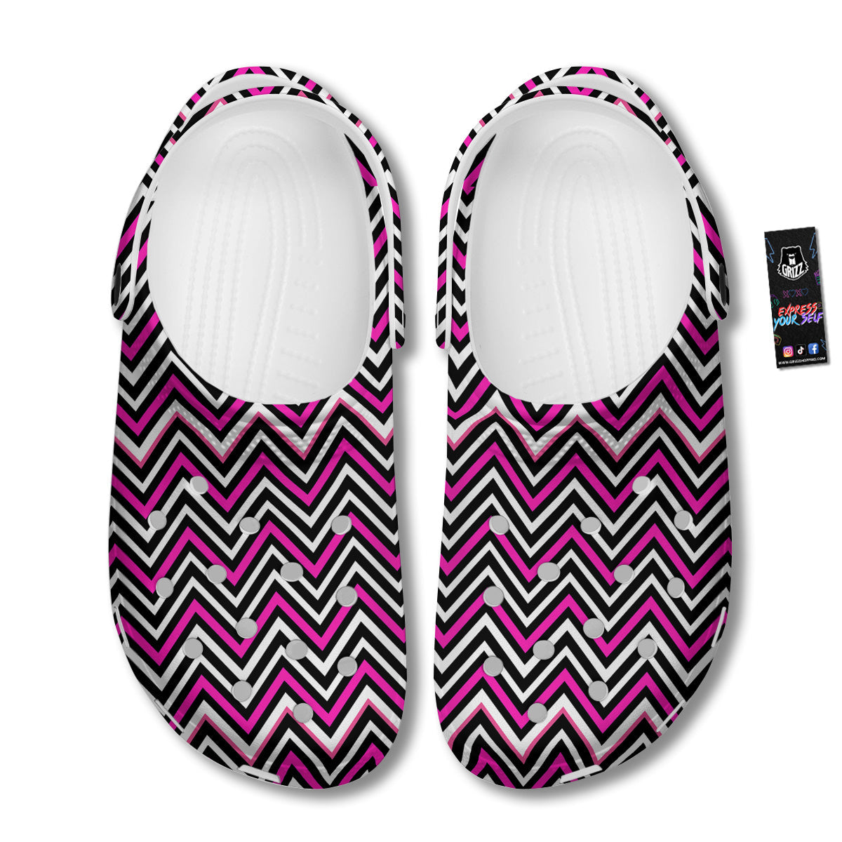Pink White Black Zigzag Print Pattern Clog-grizzshop