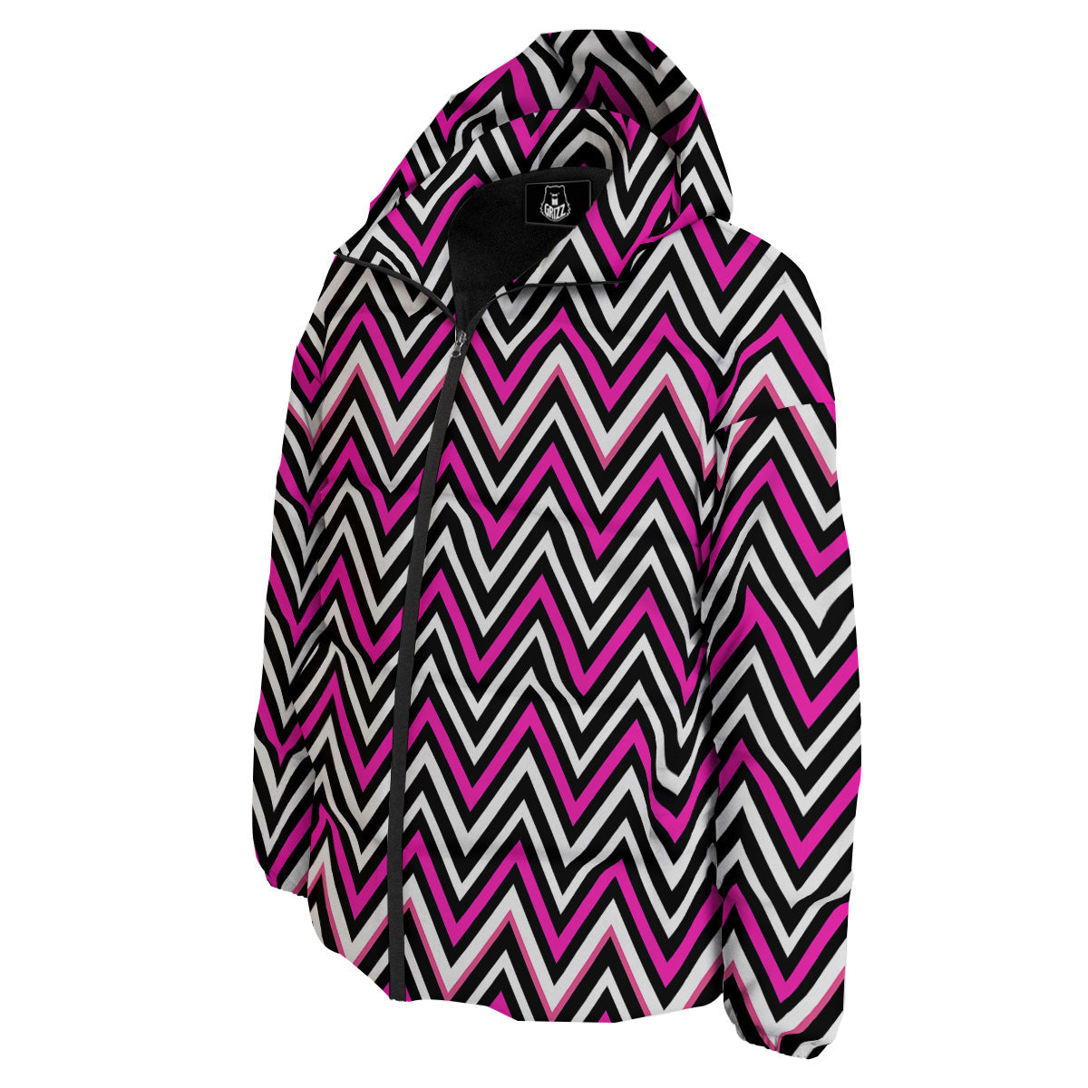 Pink White Black Zigzag Print Pattern Down Jacket-grizzshop