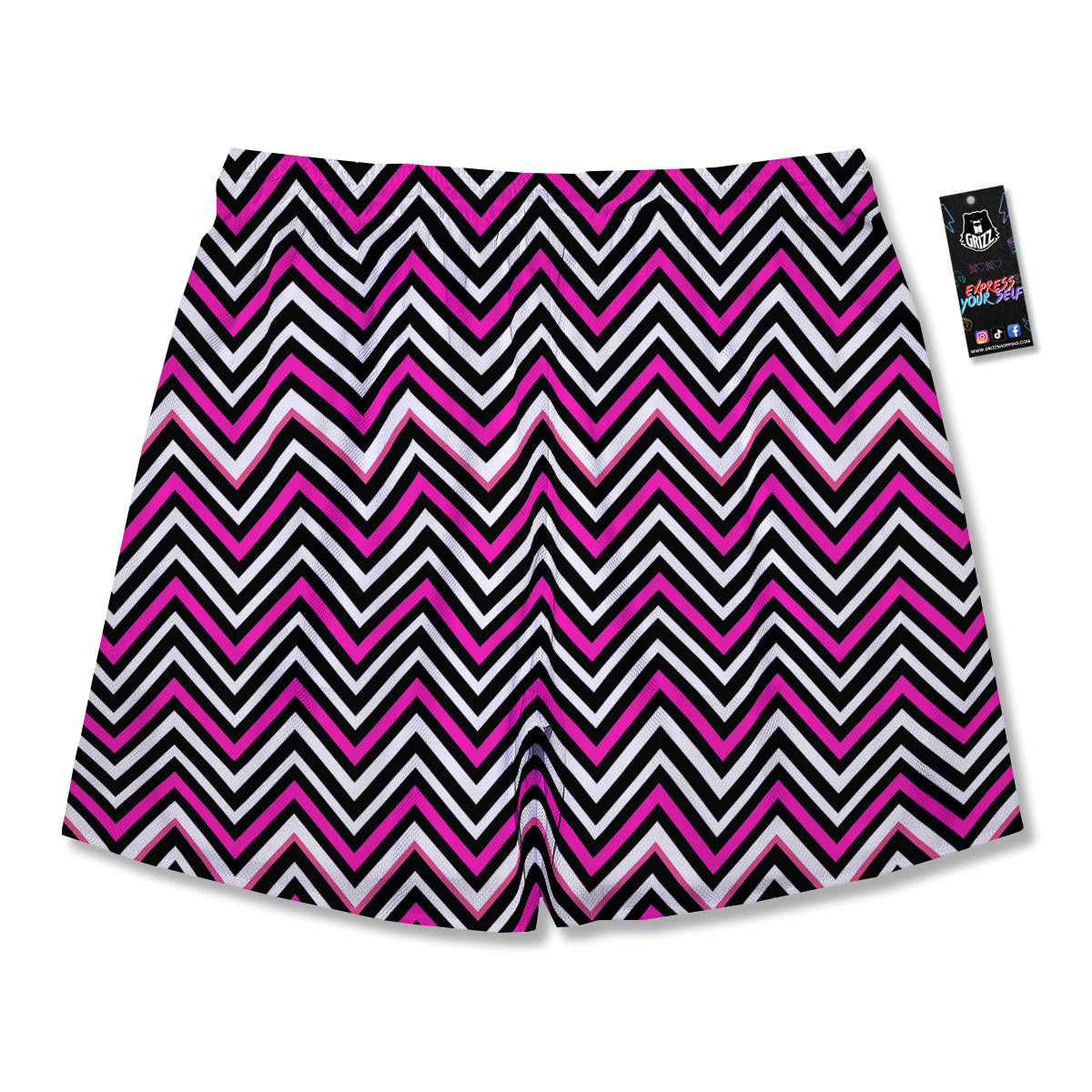 Pink White Black Zigzag Print Pattern Men's Running Shorts-grizzshop