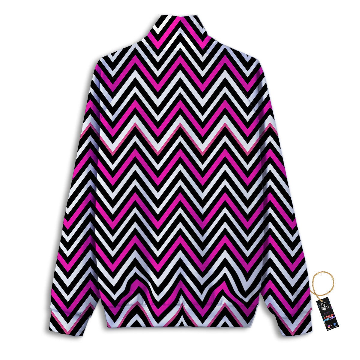 Pink White Black Zigzag Print Pattern Track Jacket-grizzshop