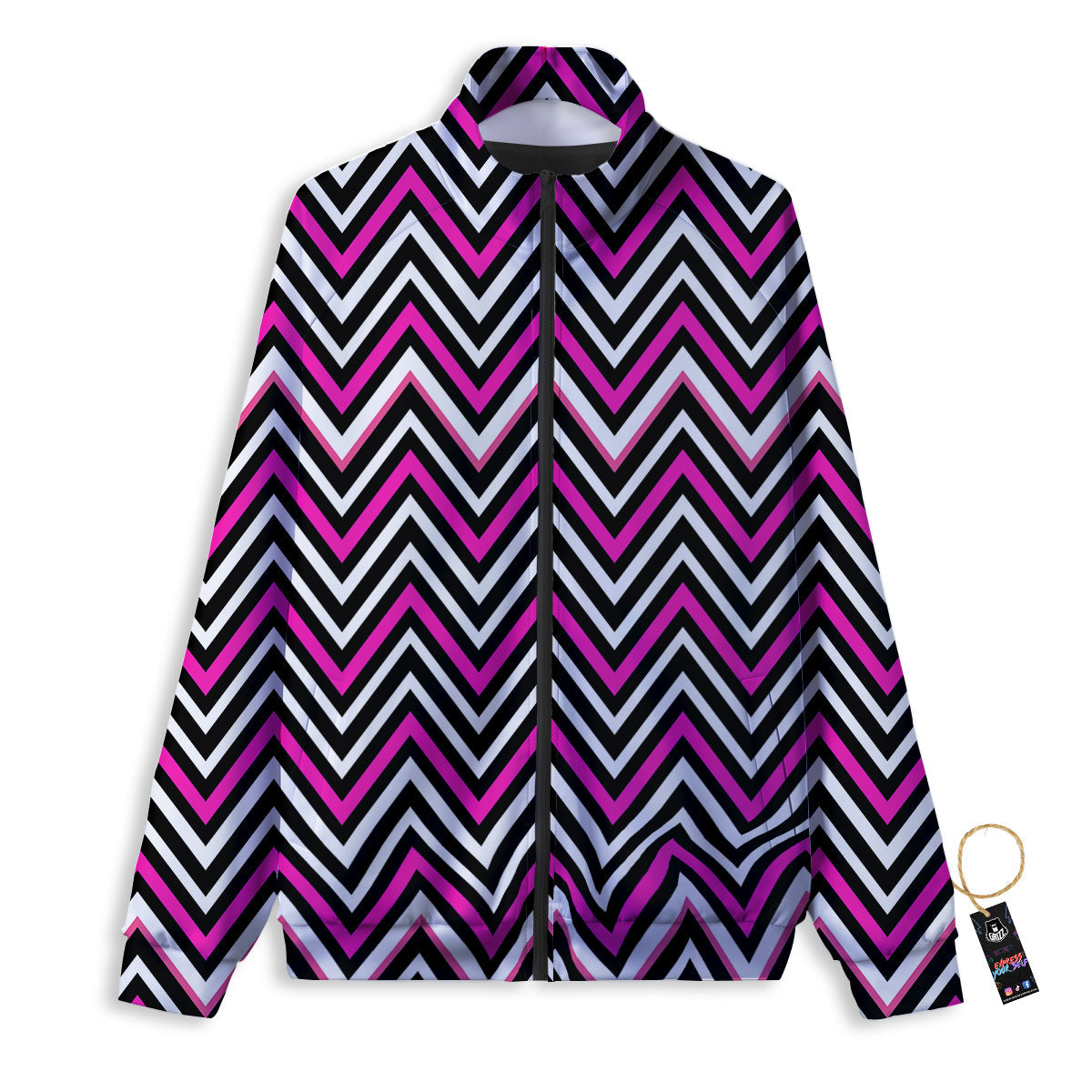 Pink White Black Zigzag Print Pattern Track Jacket-grizzshop
