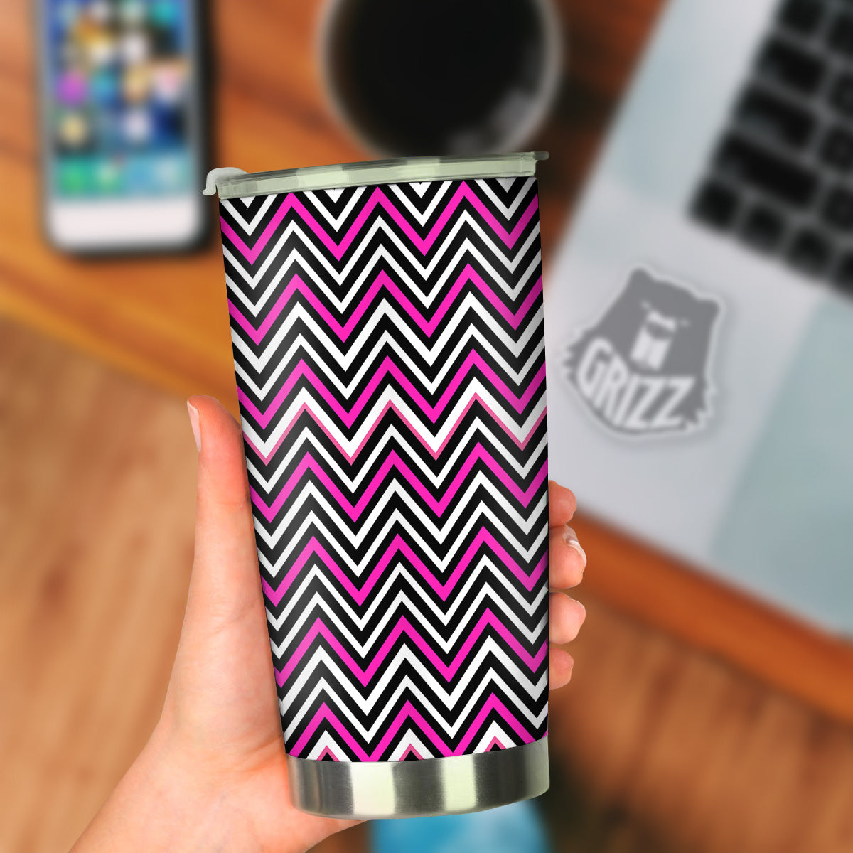 Pink White Black Zigzag Print Pattern Tumbler-grizzshop