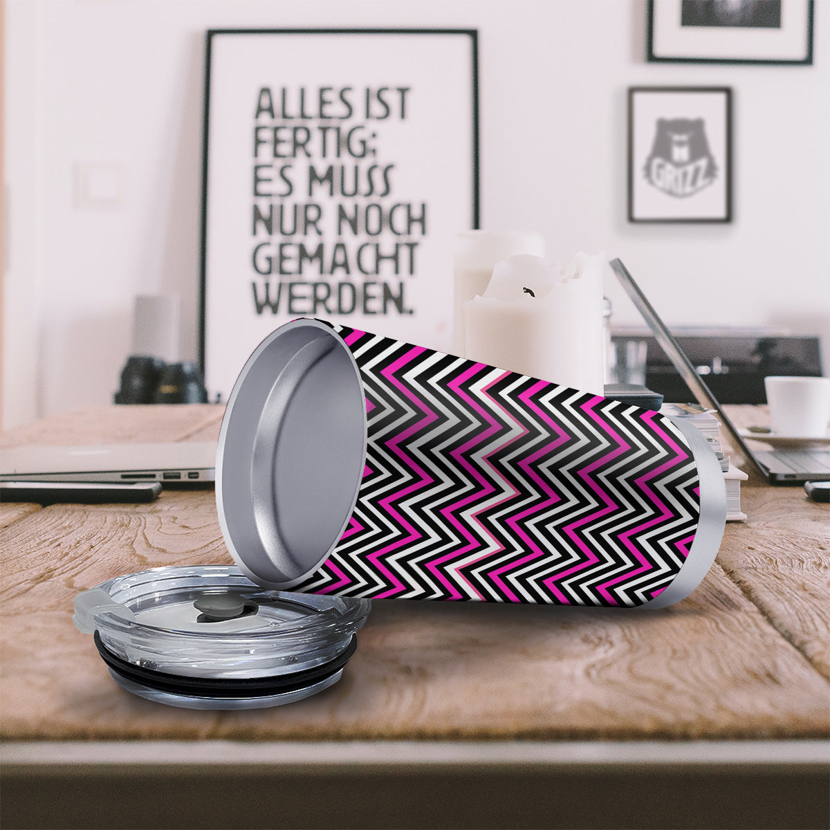 Pink White Black Zigzag Print Pattern Tumbler-grizzshop